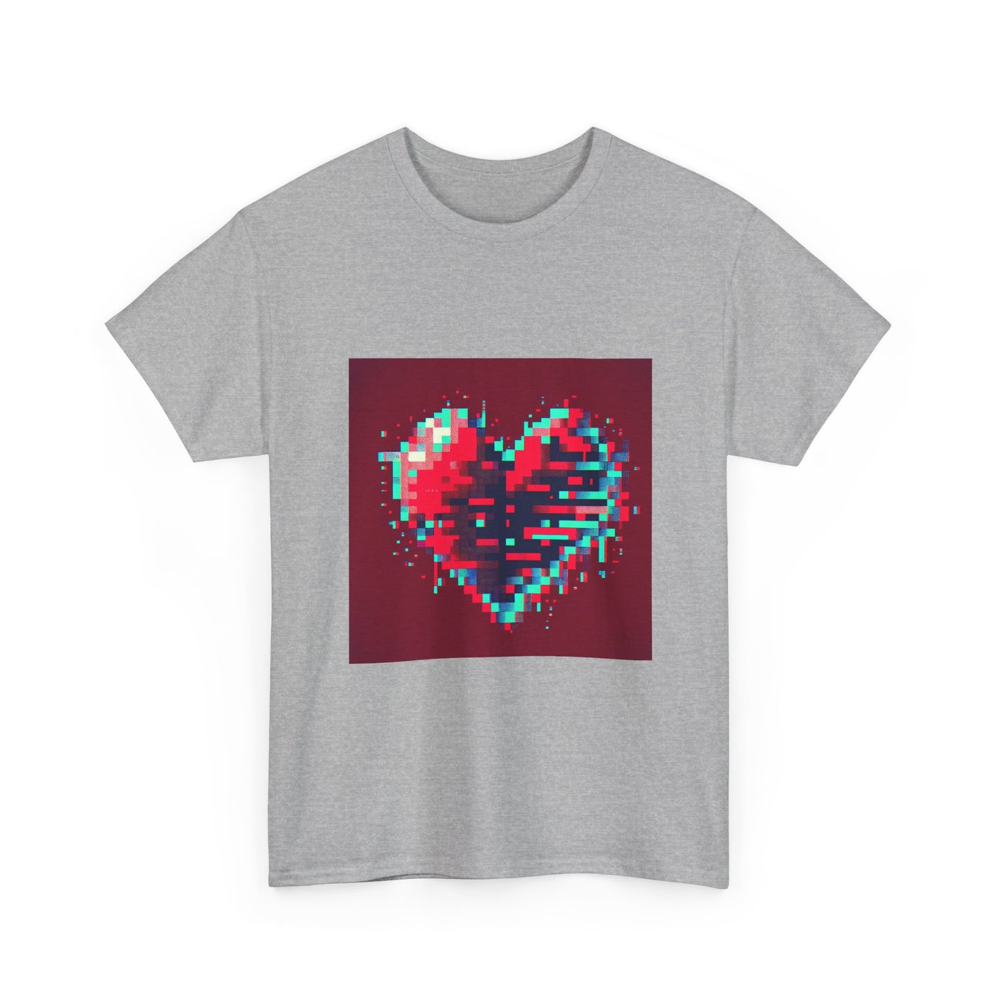 Glitchy Love: Pixel Heart in Digital Flux T-Shirt