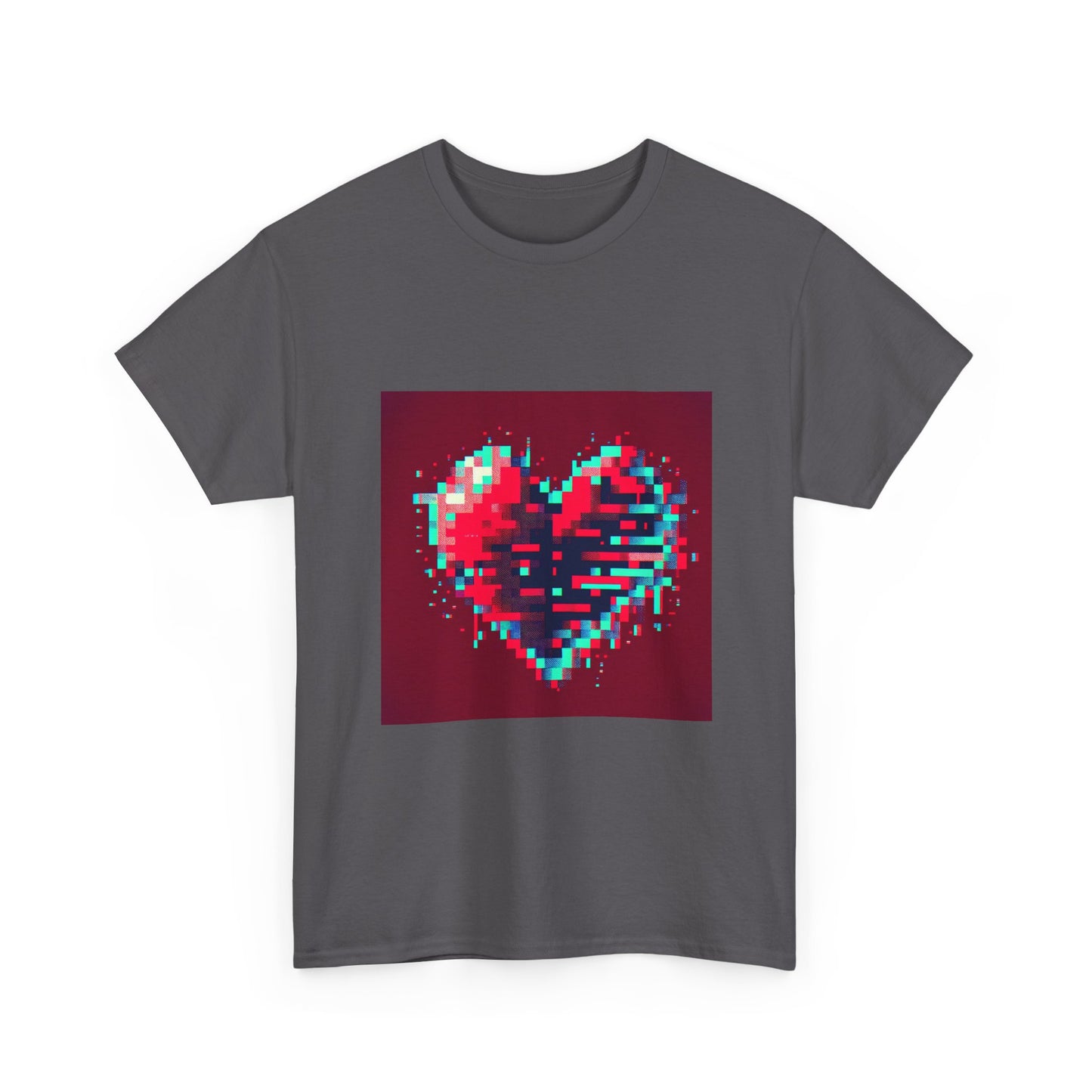 Glitchy Love: Pixel Heart in Digital Flux T-Shirt