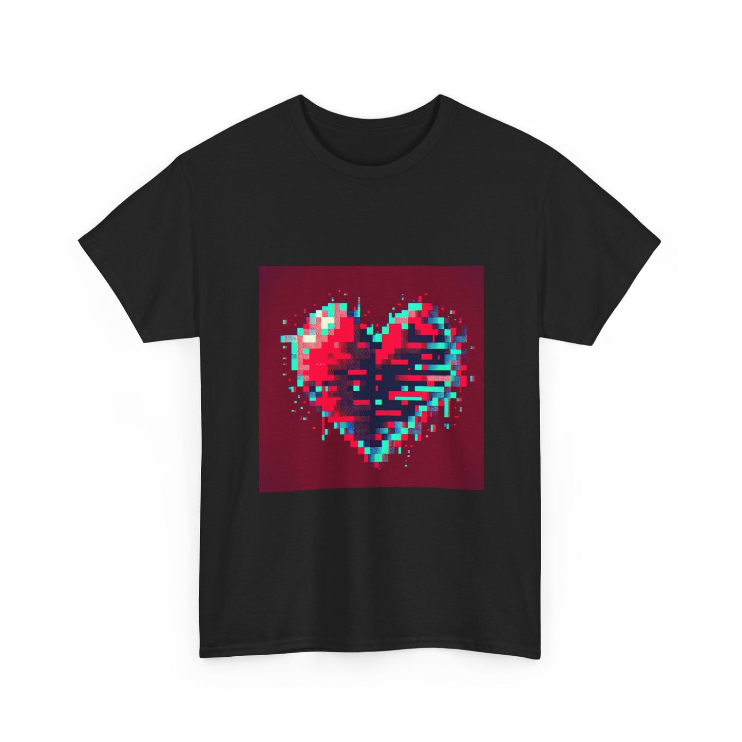 Glitchy Love: Pixel Heart in Digital Flux T-Shirt