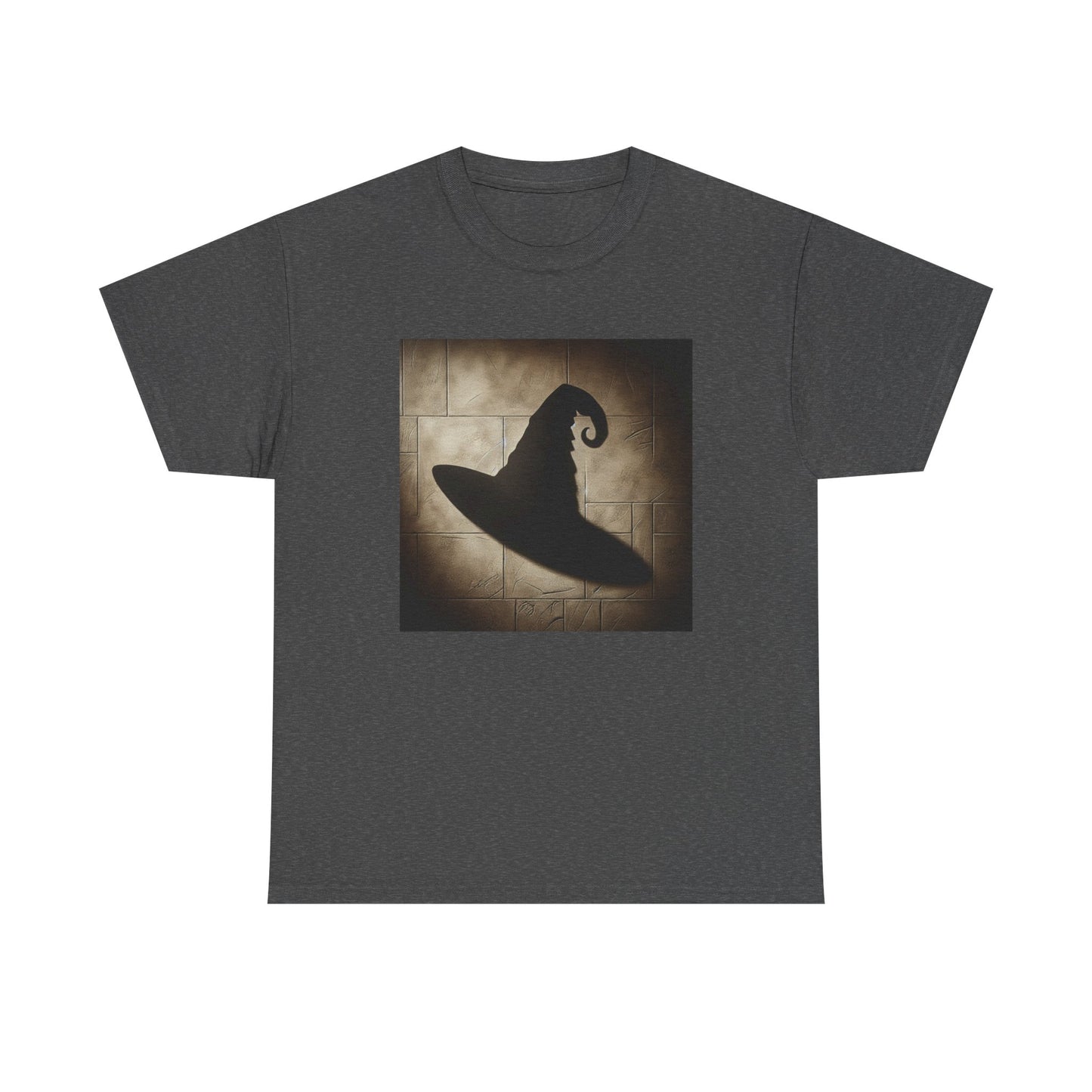 Enchanted Shadows: Witch Hat Illusions on Textured Walls T-Shirt