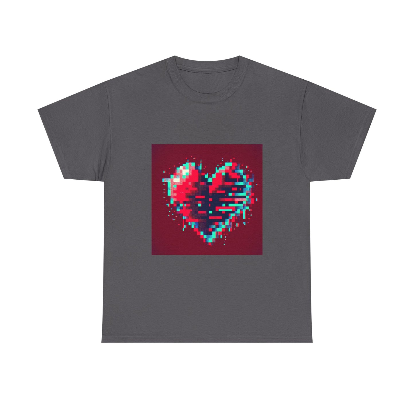 Glitchy Love: Pixel Heart in Digital Flux T-Shirt