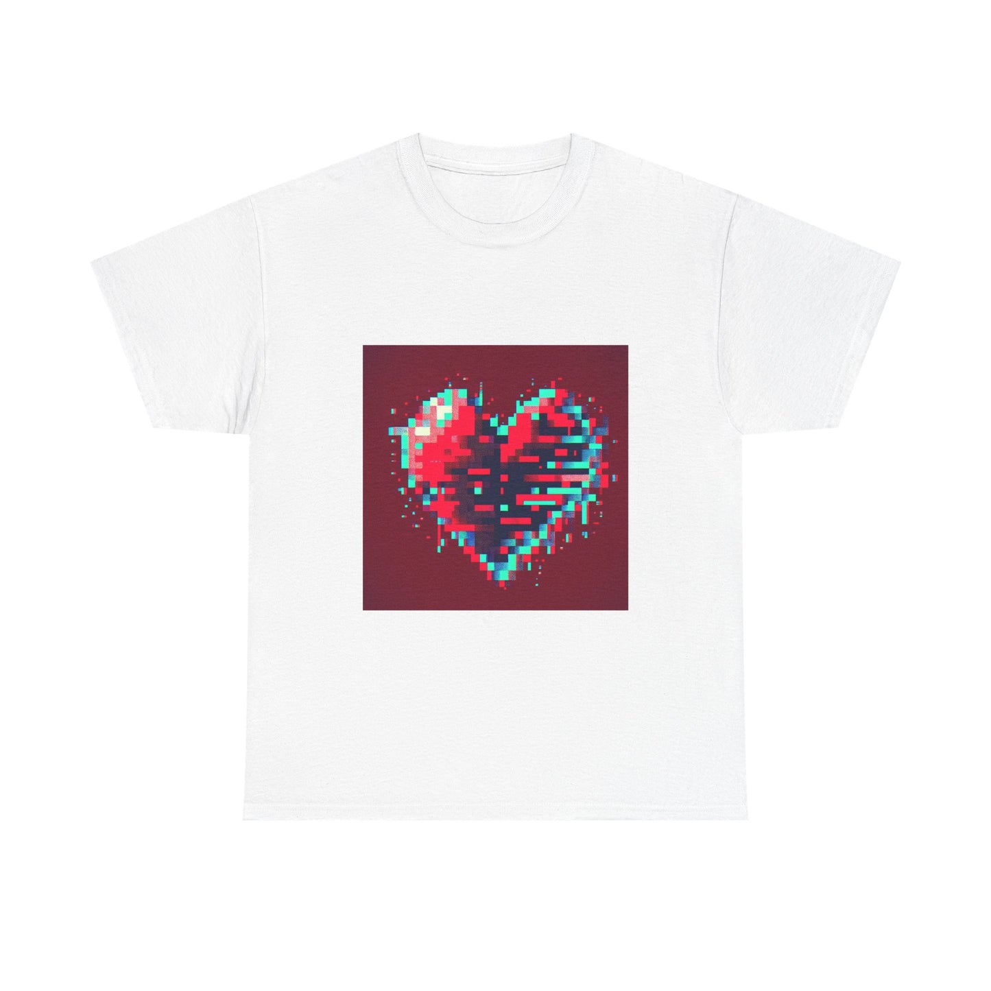 Glitchy Love: Pixel Heart in Digital Flux T-Shirt