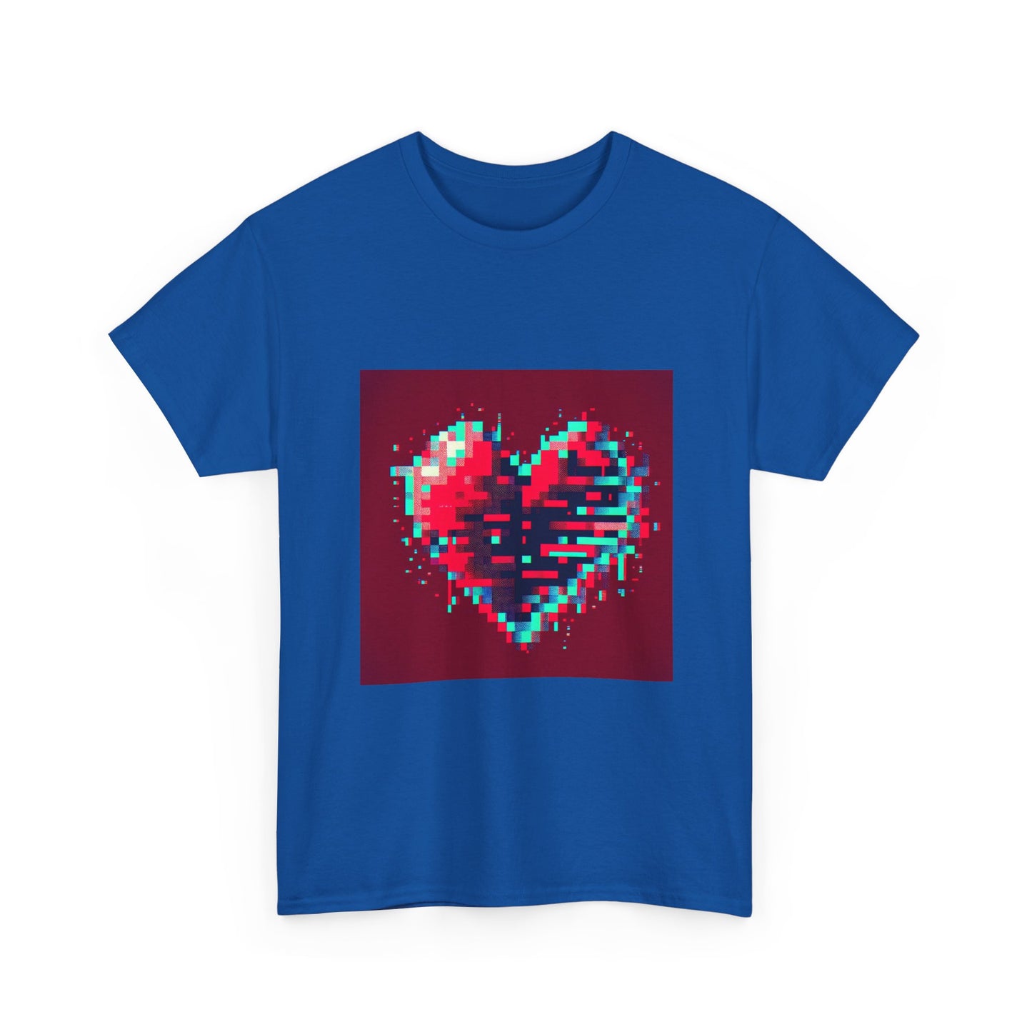 Glitchy Love: Pixel Heart in Digital Flux T-Shirt