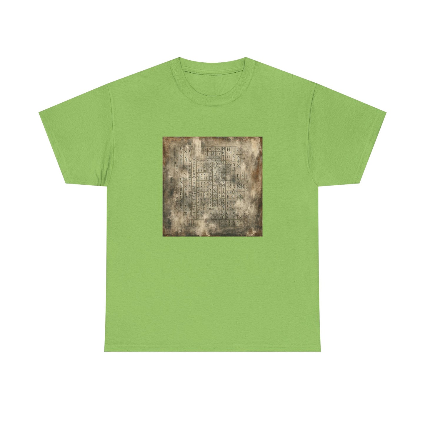 Runic Whispers: Secrets Beneath the Grunge T-Shirt