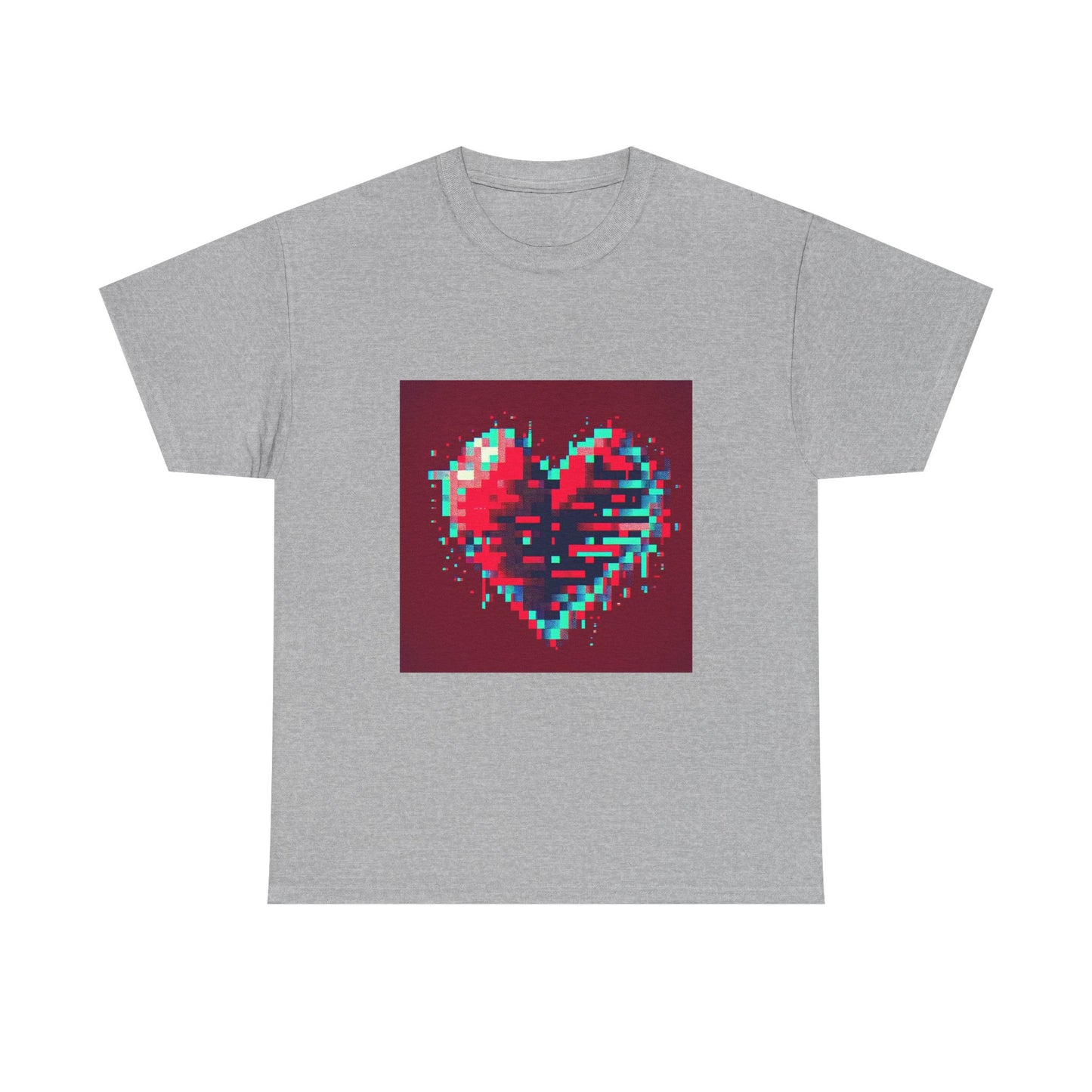 Glitchy Love: Pixel Heart in Digital Flux T-Shirt