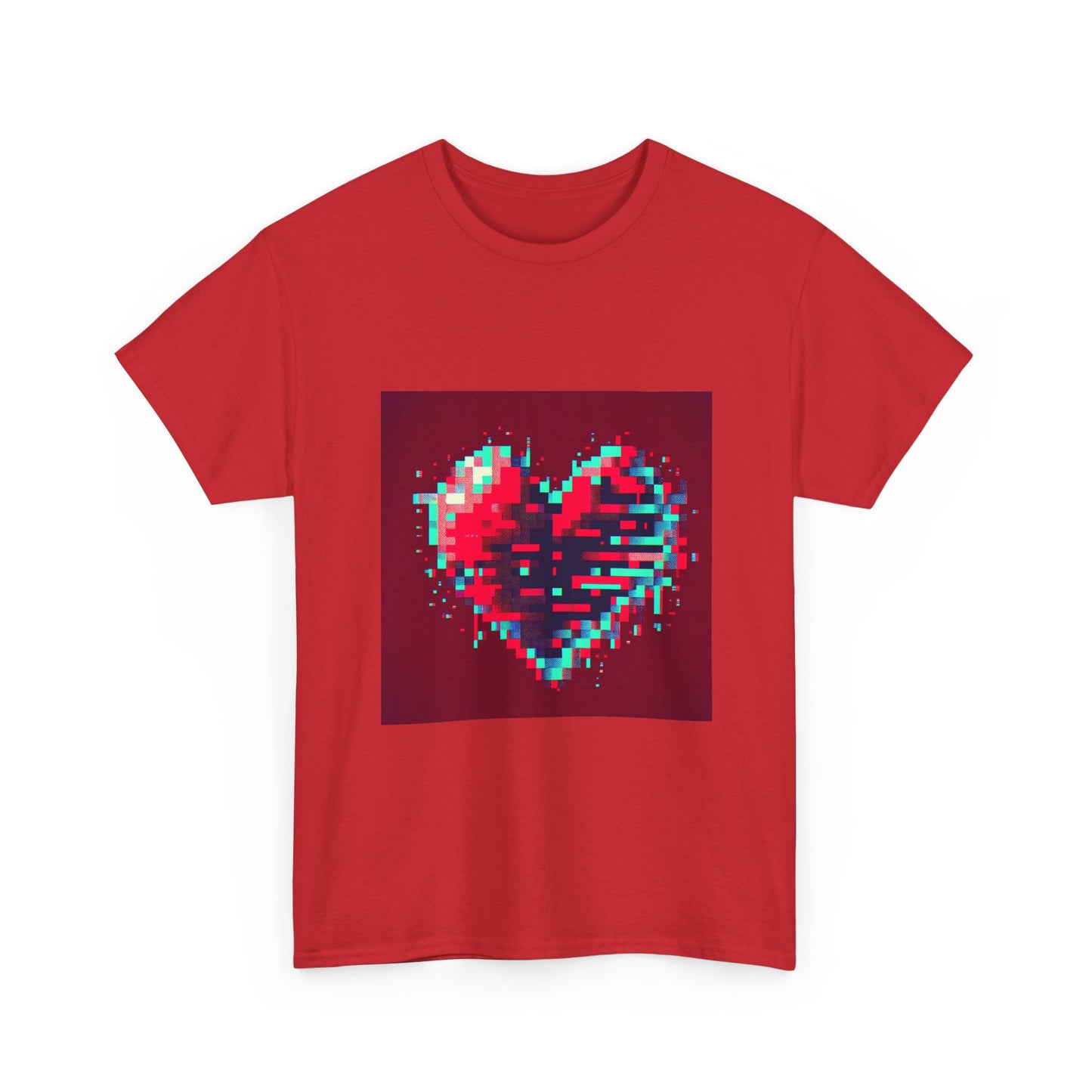 Glitchy Love: Pixel Heart in Digital Flux T-Shirt