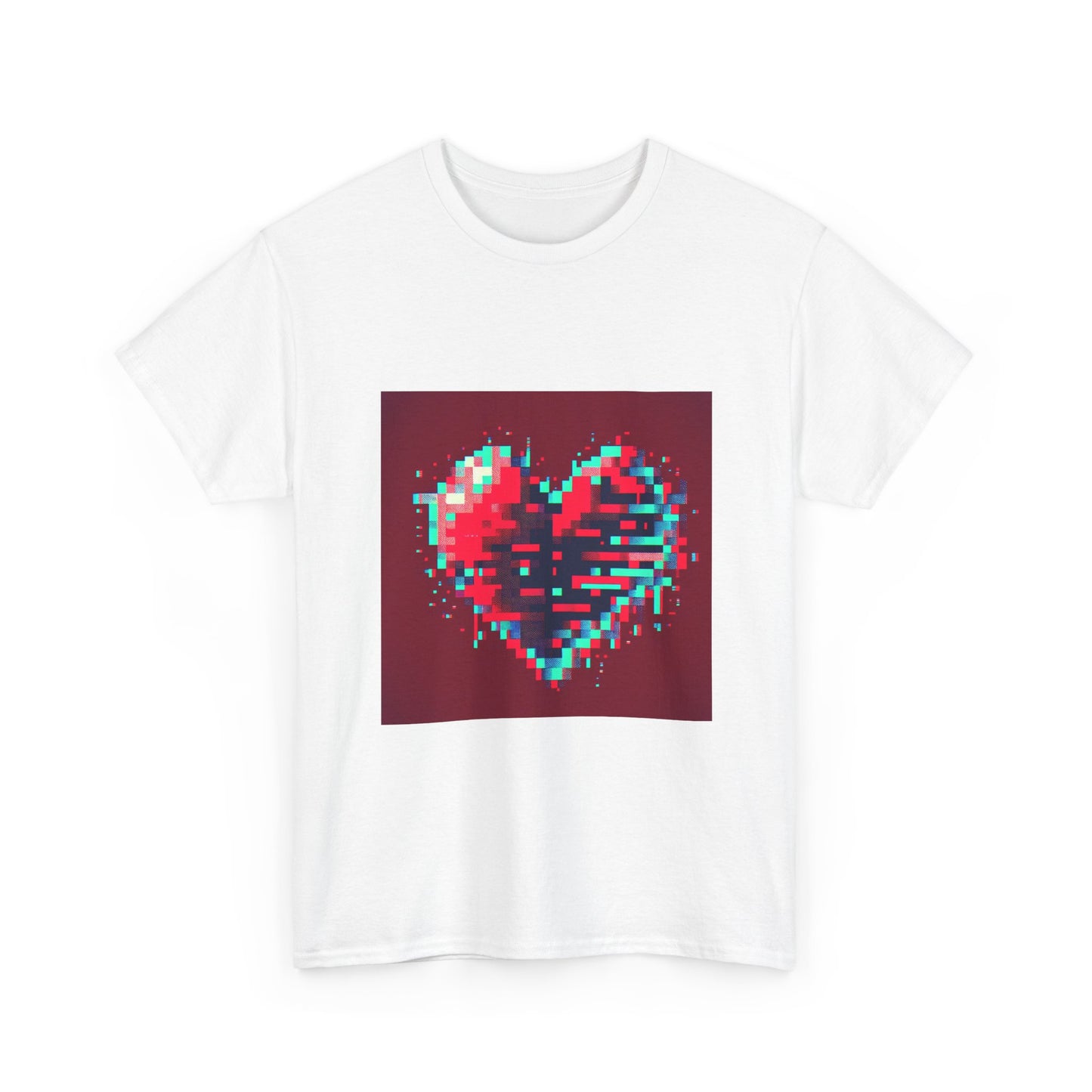 Glitchy Love: Pixel Heart in Digital Flux T-Shirt