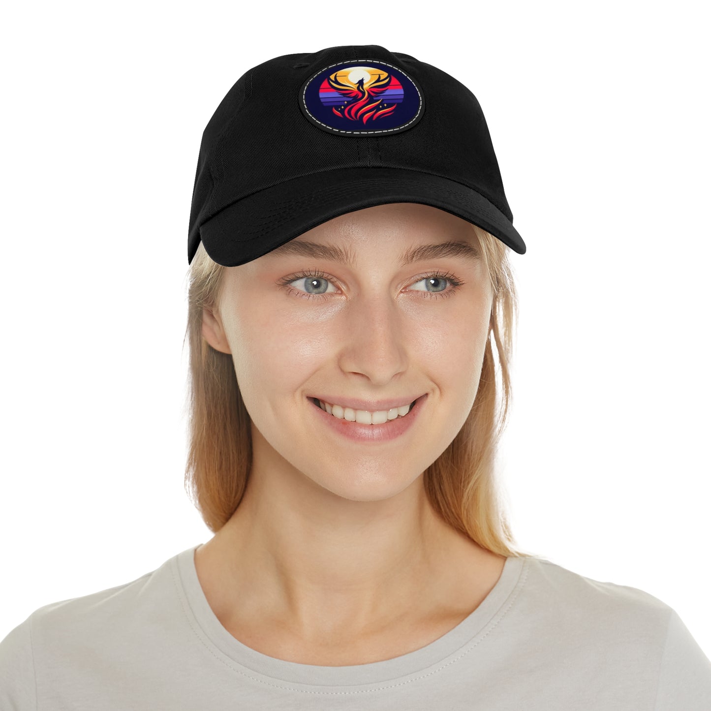 Rising Bird Design Dad Hat with Leather Patch (Round)