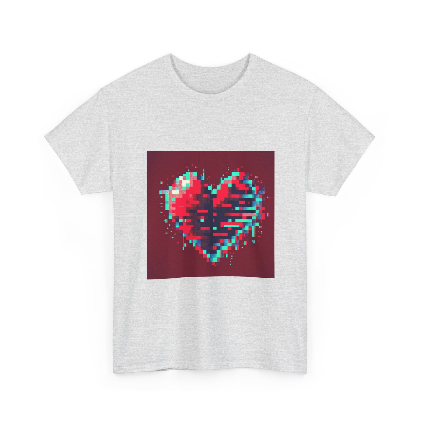 Glitchy Love: Pixel Heart in Digital Flux T-Shirt