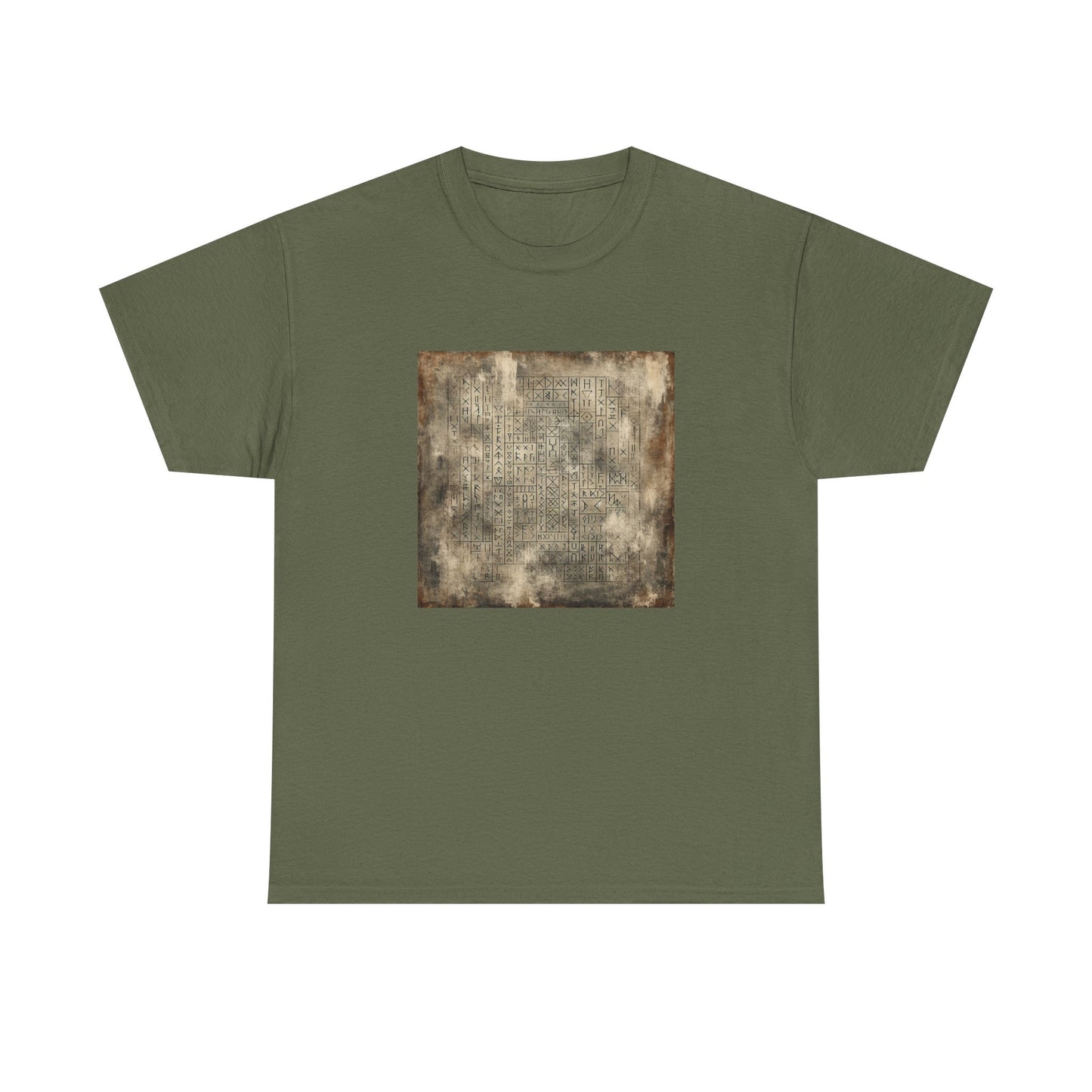 Runic Whispers: Secrets Beneath the Grunge T-Shirt