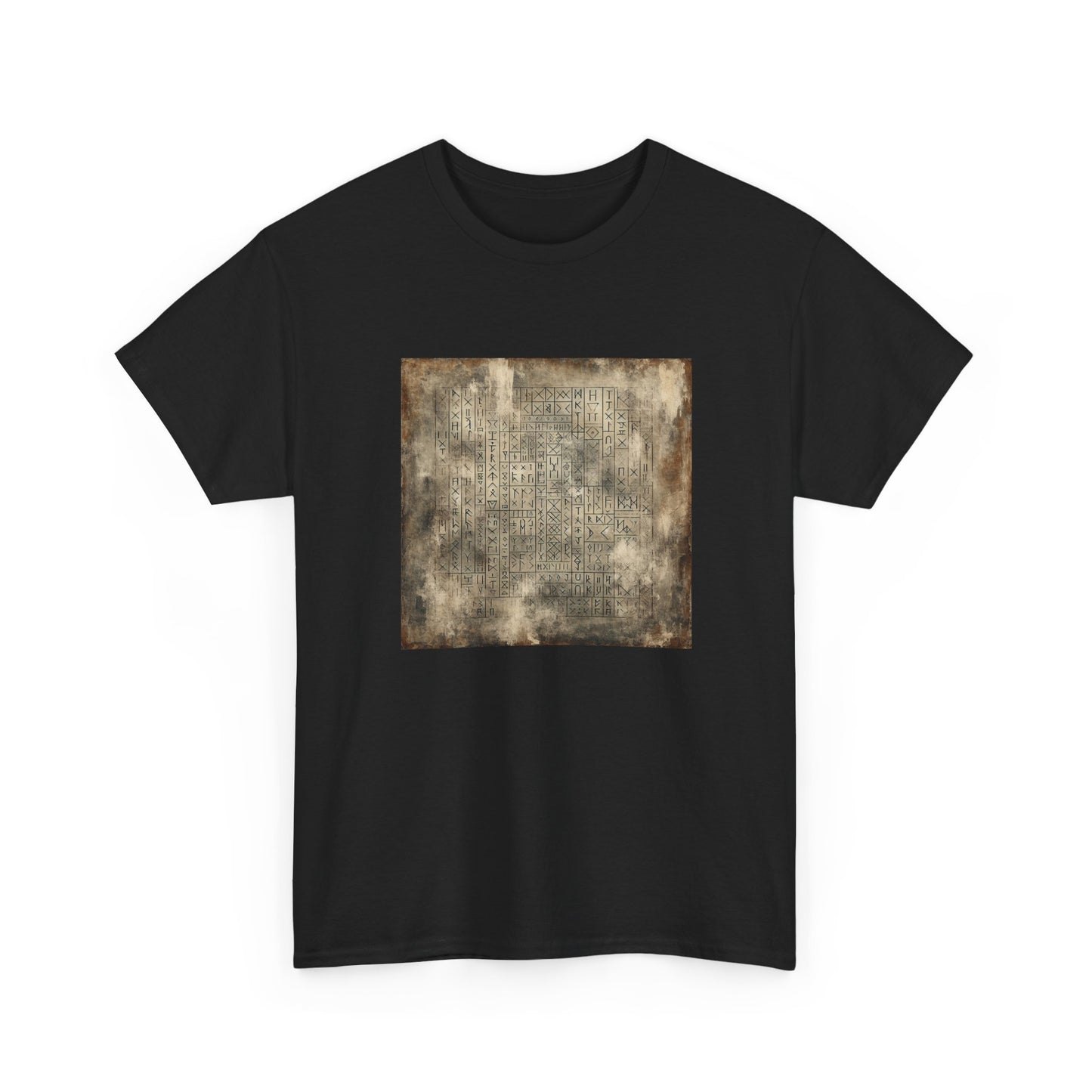 Runic Whispers: Secrets Beneath the Grunge T-Shirt