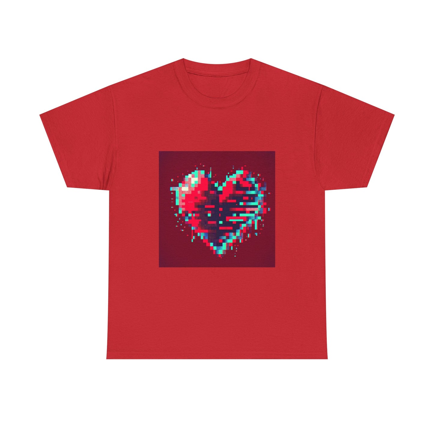 Glitchy Love: Pixel Heart in Digital Flux T-Shirt