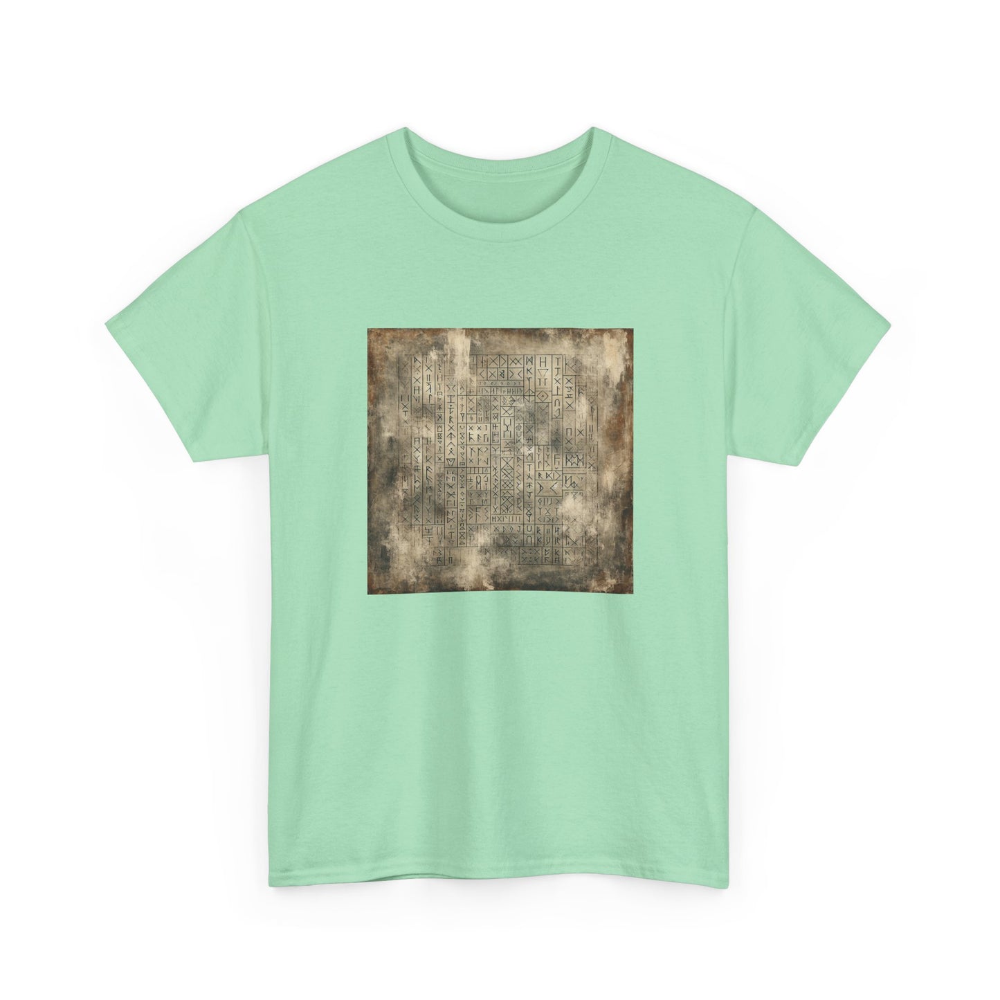 Runic Whispers: Secrets Beneath the Grunge T-Shirt