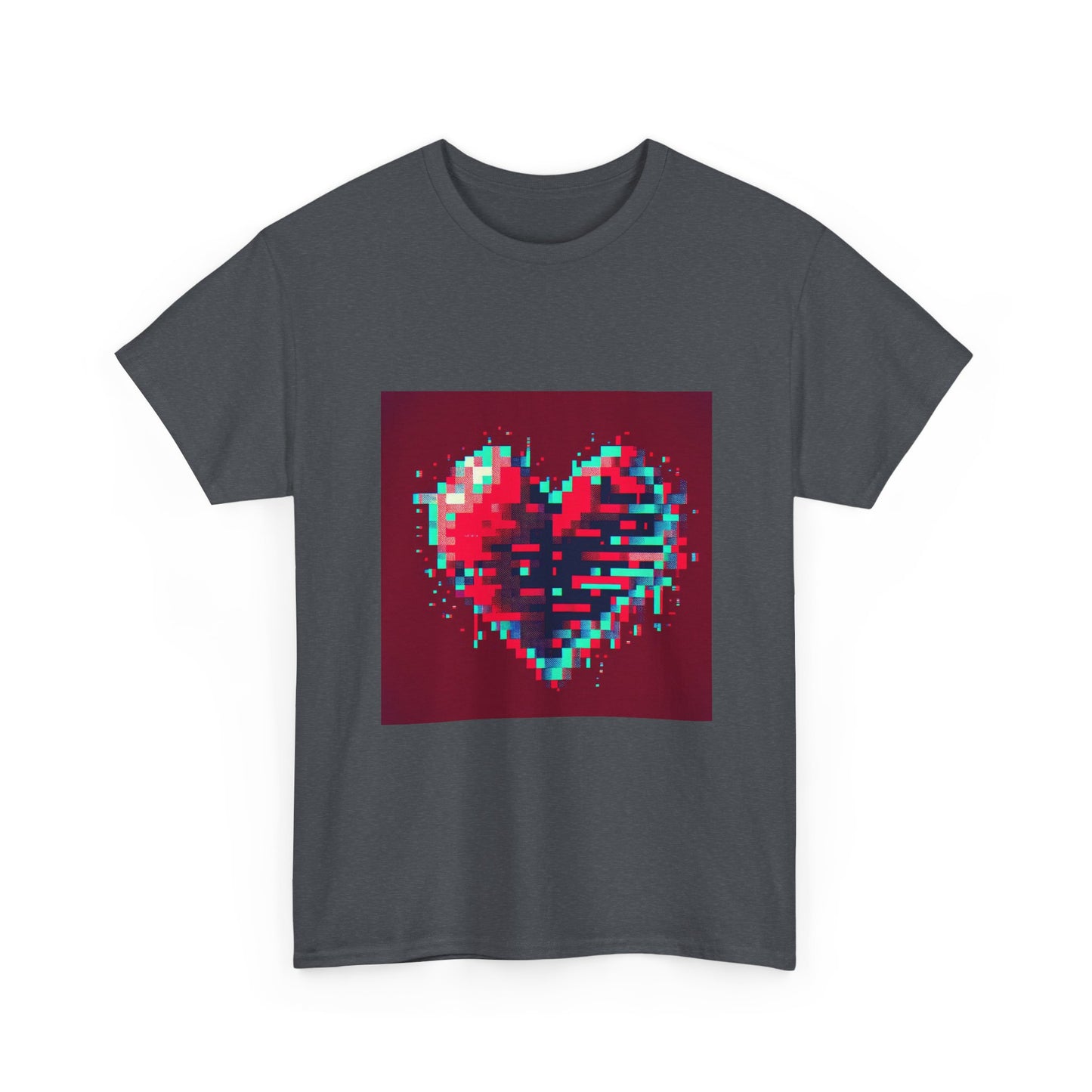 Glitchy Love: Pixel Heart in Digital Flux T-Shirt