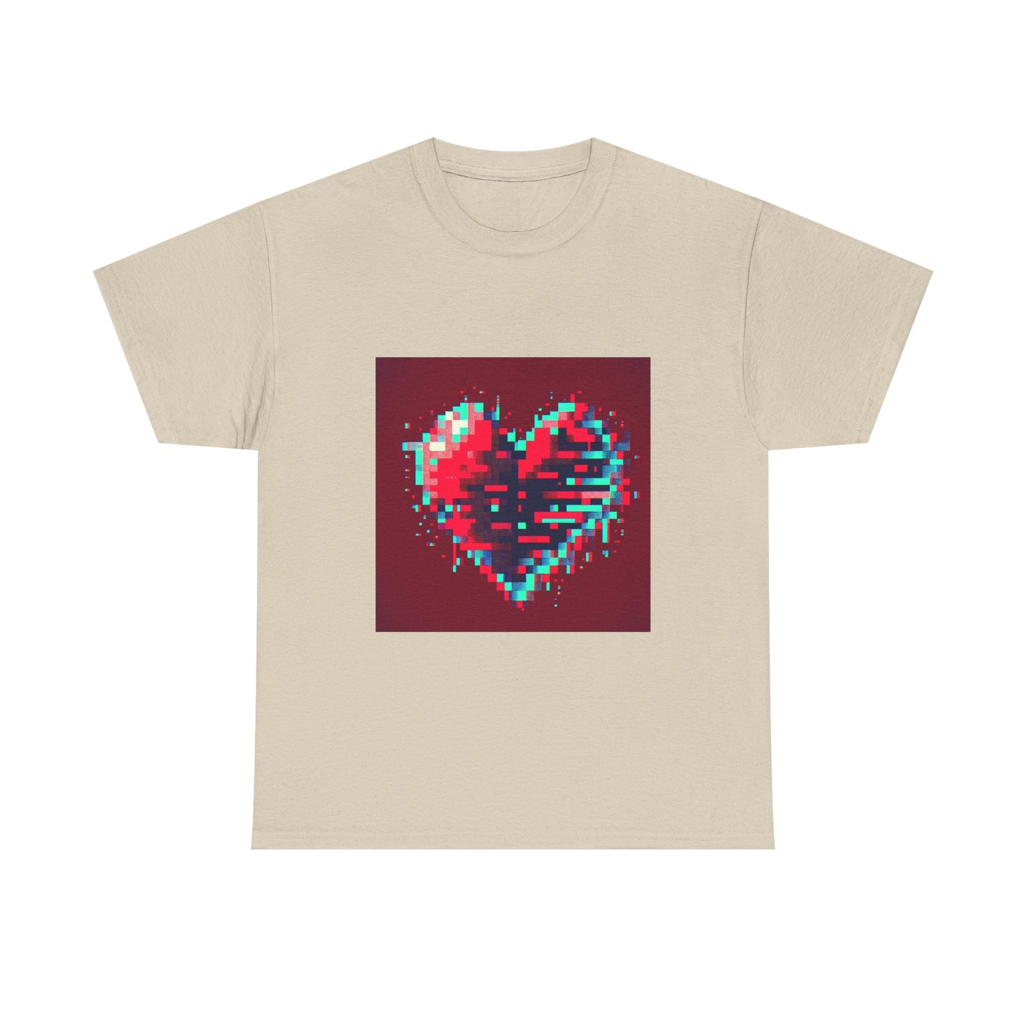 Glitchy Love: Pixel Heart in Digital Flux T-Shirt
