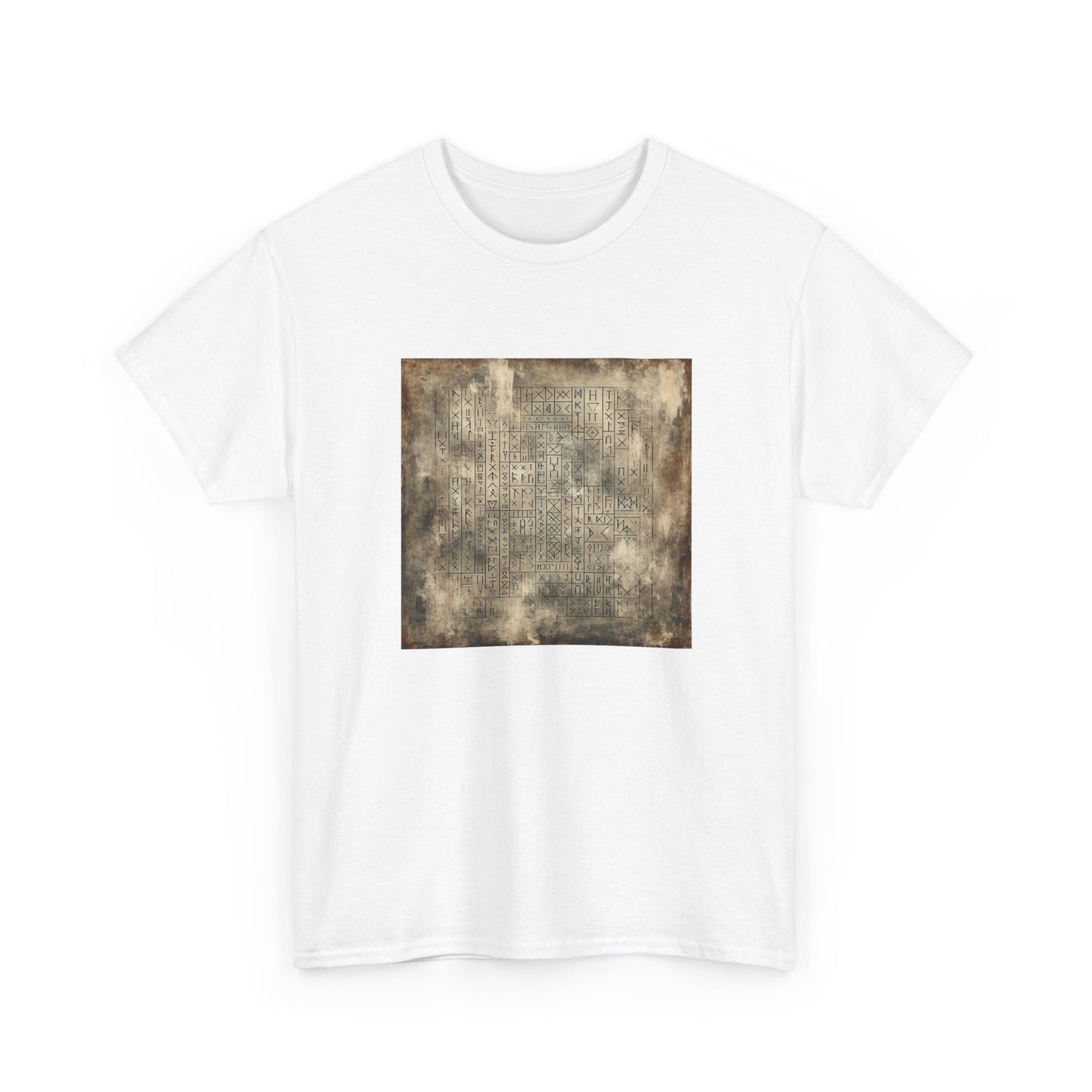 Runic Whispers: Secrets Beneath the Grunge T-Shirt