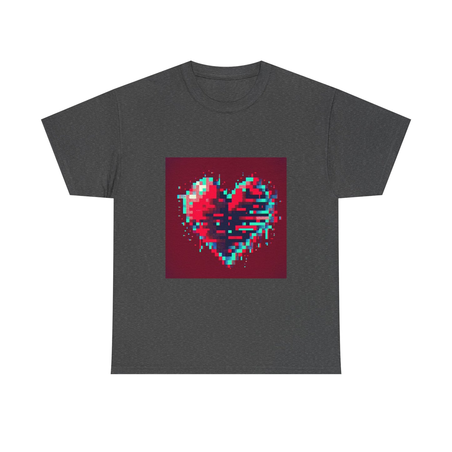 Glitchy Love: Pixel Heart in Digital Flux T-Shirt