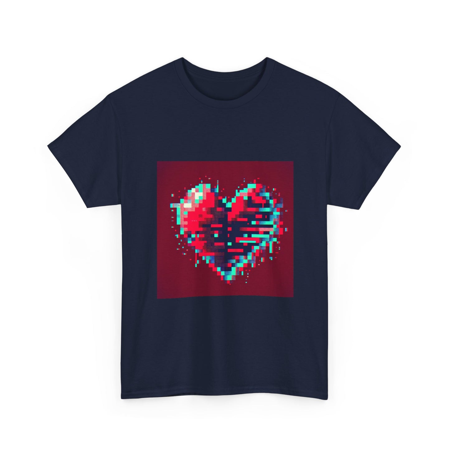 Glitchy Love: Pixel Heart in Digital Flux T-Shirt