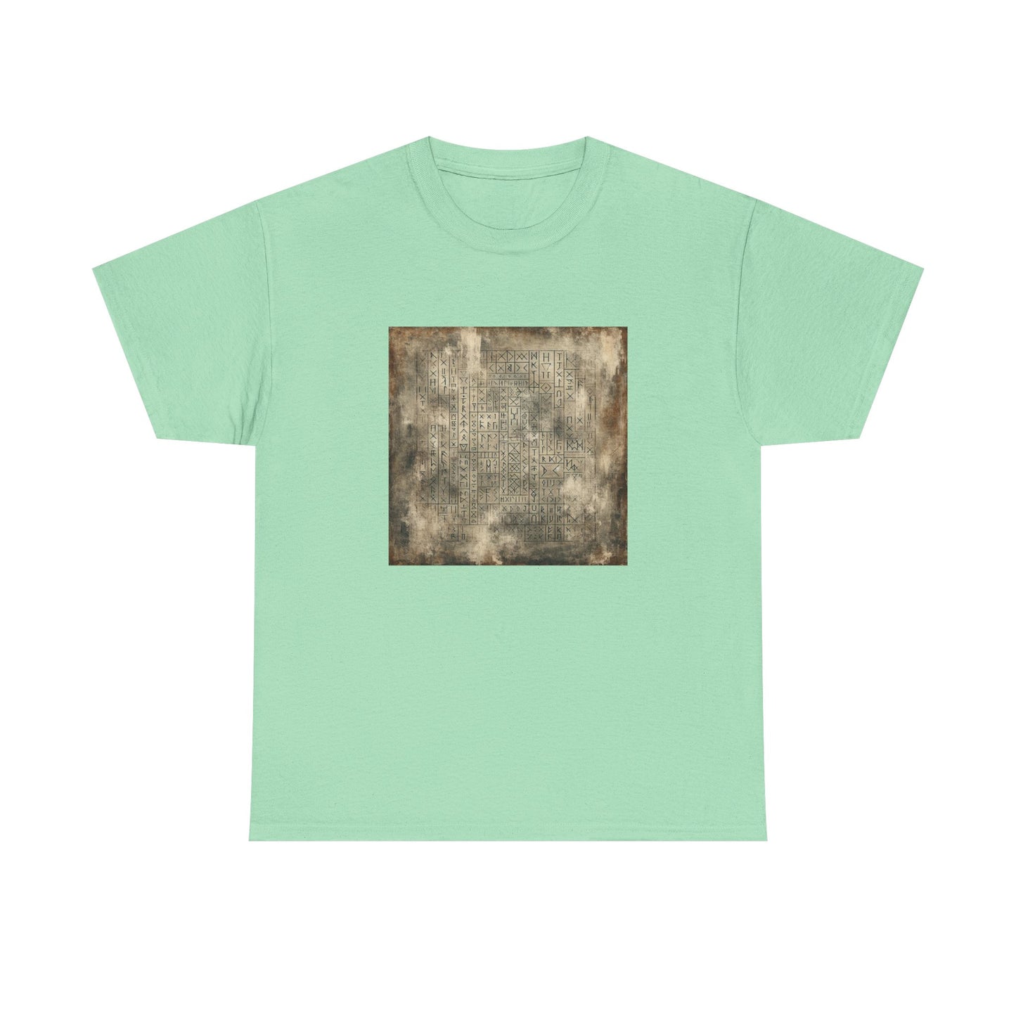 Runic Whispers: Secrets Beneath the Grunge T-Shirt