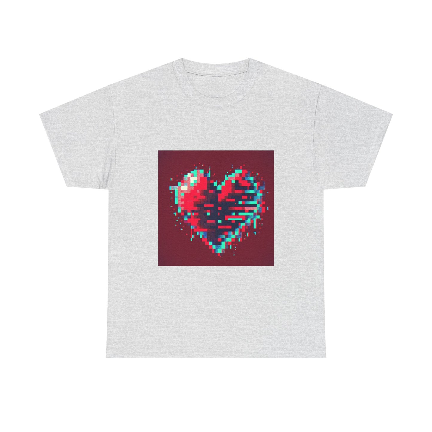 Glitchy Love: Pixel Heart in Digital Flux T-Shirt