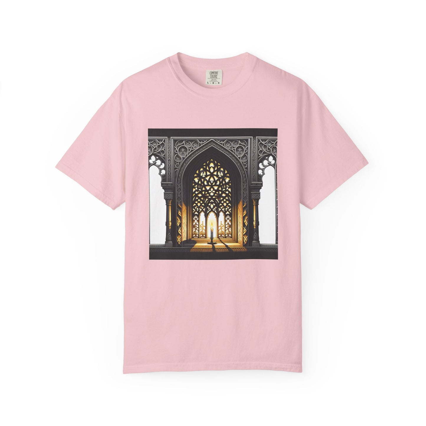 Ghostly Glow: Gothic Windows Aglow with Candlelight T-Shirt