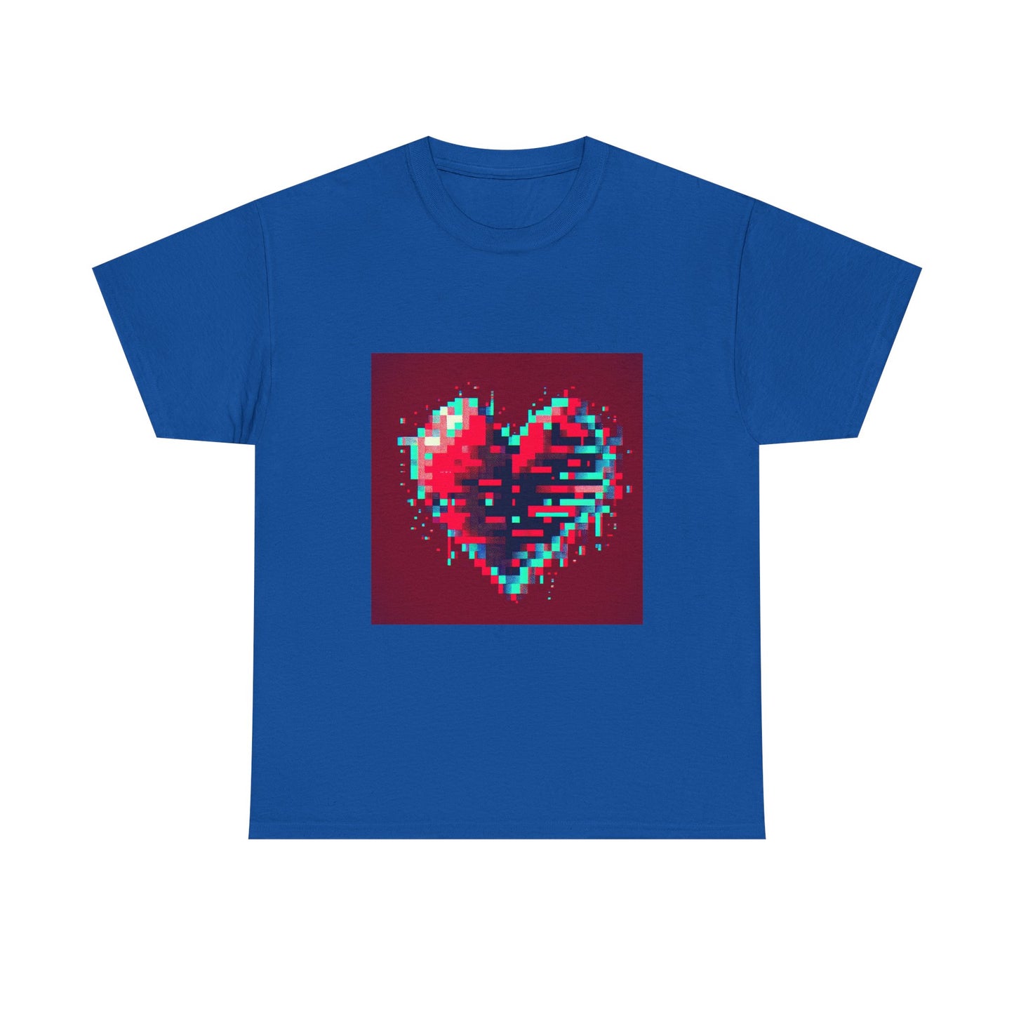 Glitchy Love: Pixel Heart in Digital Flux T-Shirt