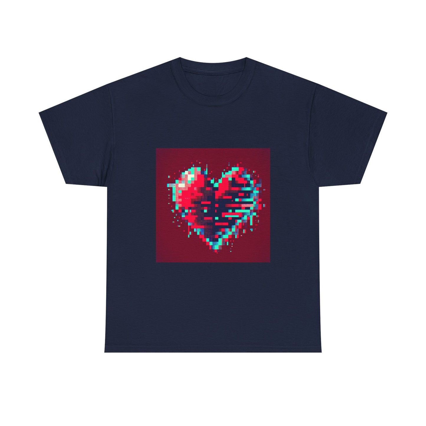 Glitchy Love: Pixel Heart in Digital Flux T-Shirt