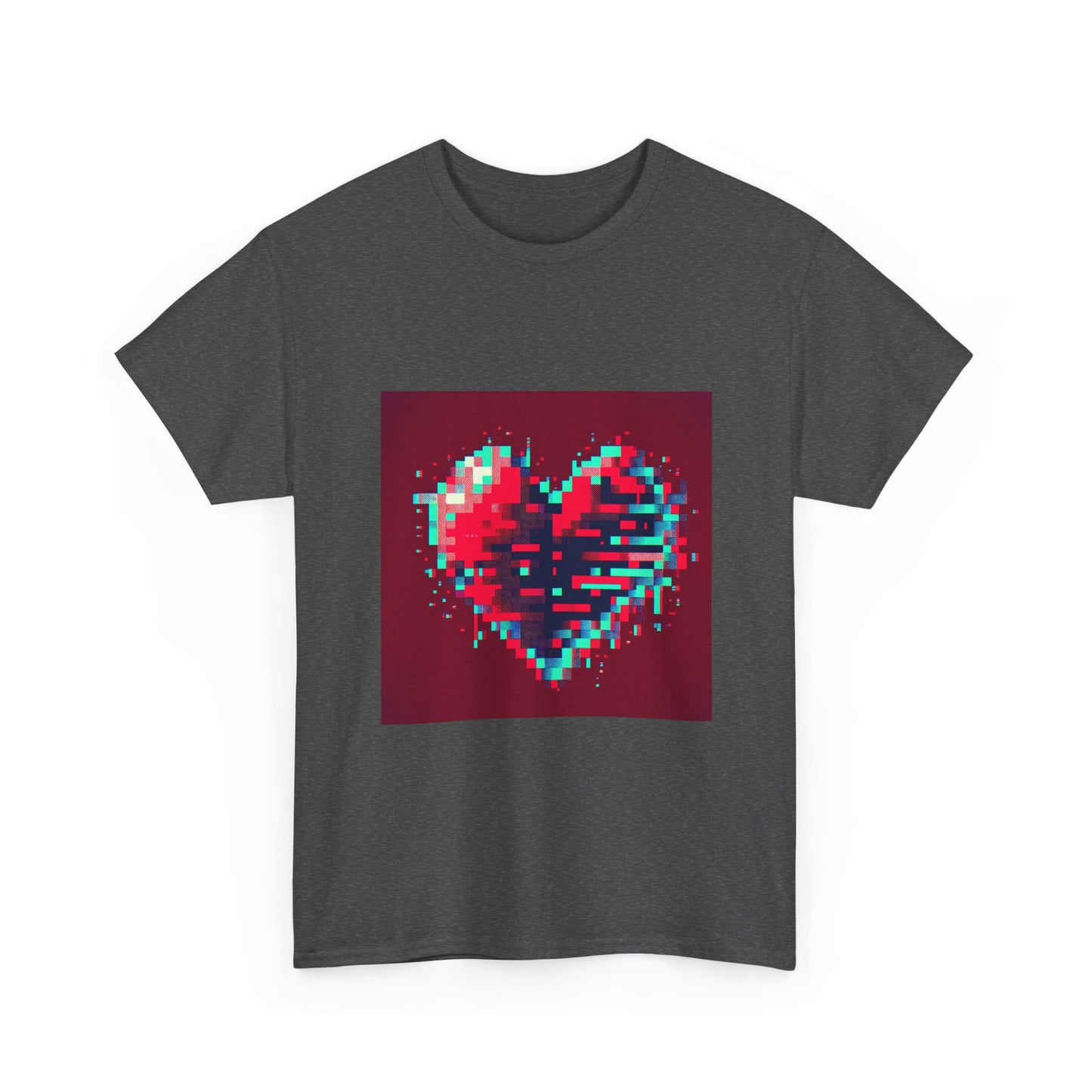 Glitchy Love: Pixel Heart in Digital Flux T-Shirt