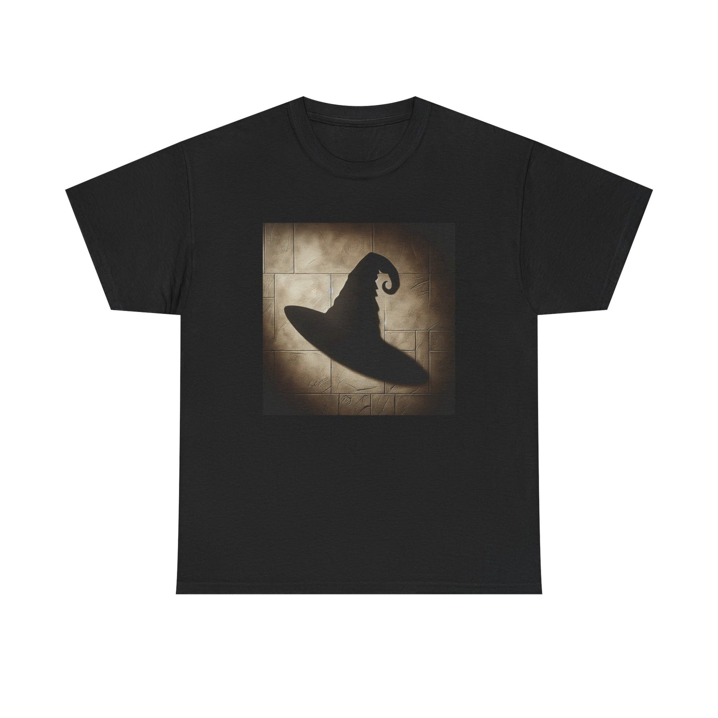 Enchanted Shadows: Witch Hat Illusions on Textured Walls T-Shirt