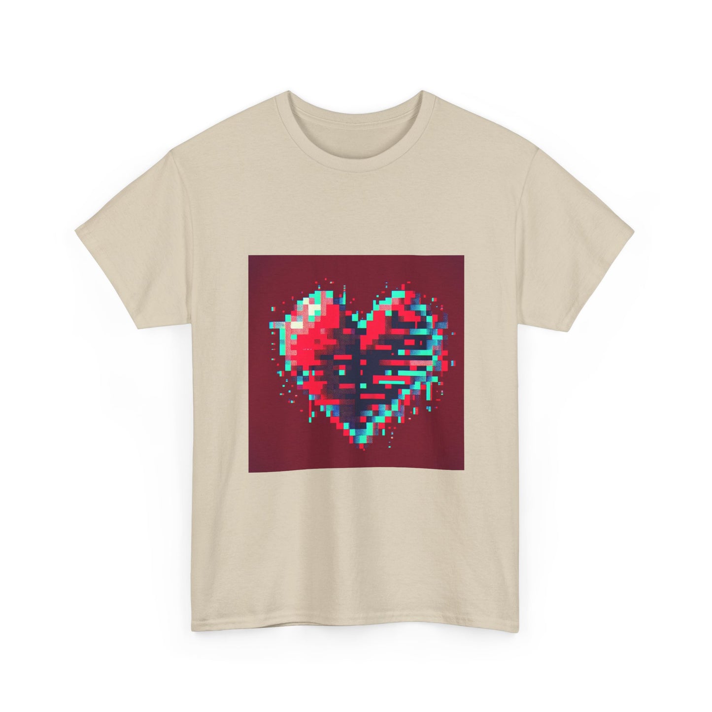 Glitchy Love: Pixel Heart in Digital Flux T-Shirt
