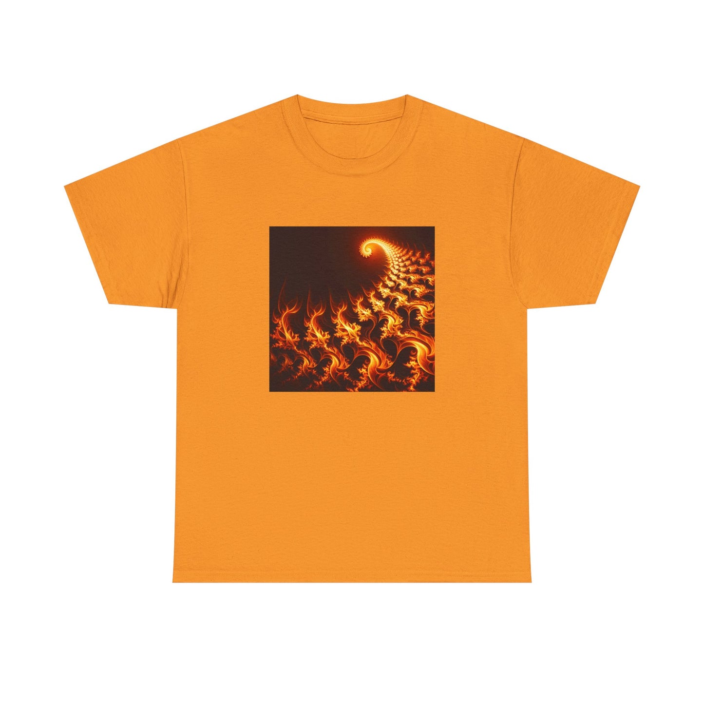 Fractal Flames: Ignite Your Style in Orange T-Shirt