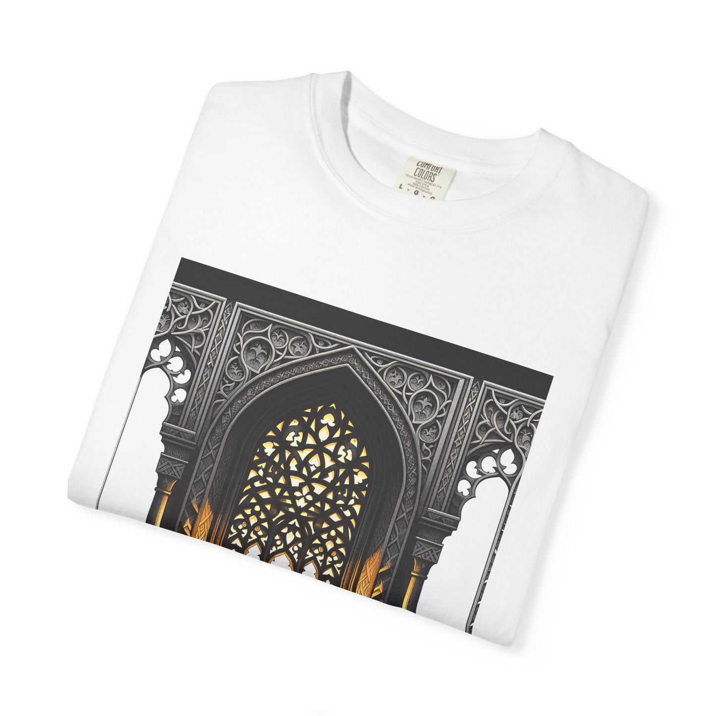 Ghostly Glow: Gothic Windows Aglow with Candlelight T-Shirt