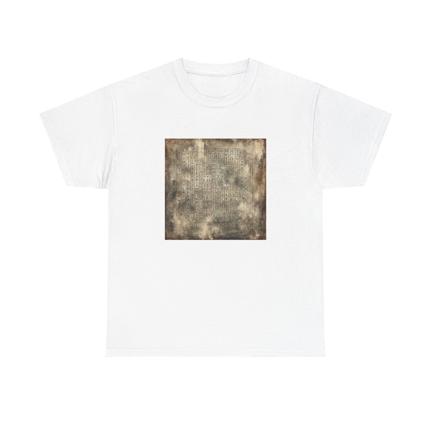 Runic Whispers: Secrets Beneath the Grunge T-Shirt