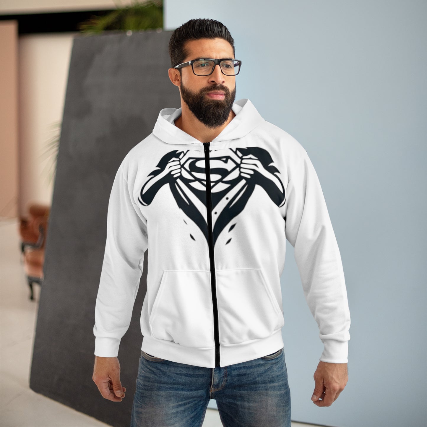 Super Hero Design [Unisex Zip Hoodie (AOP)]