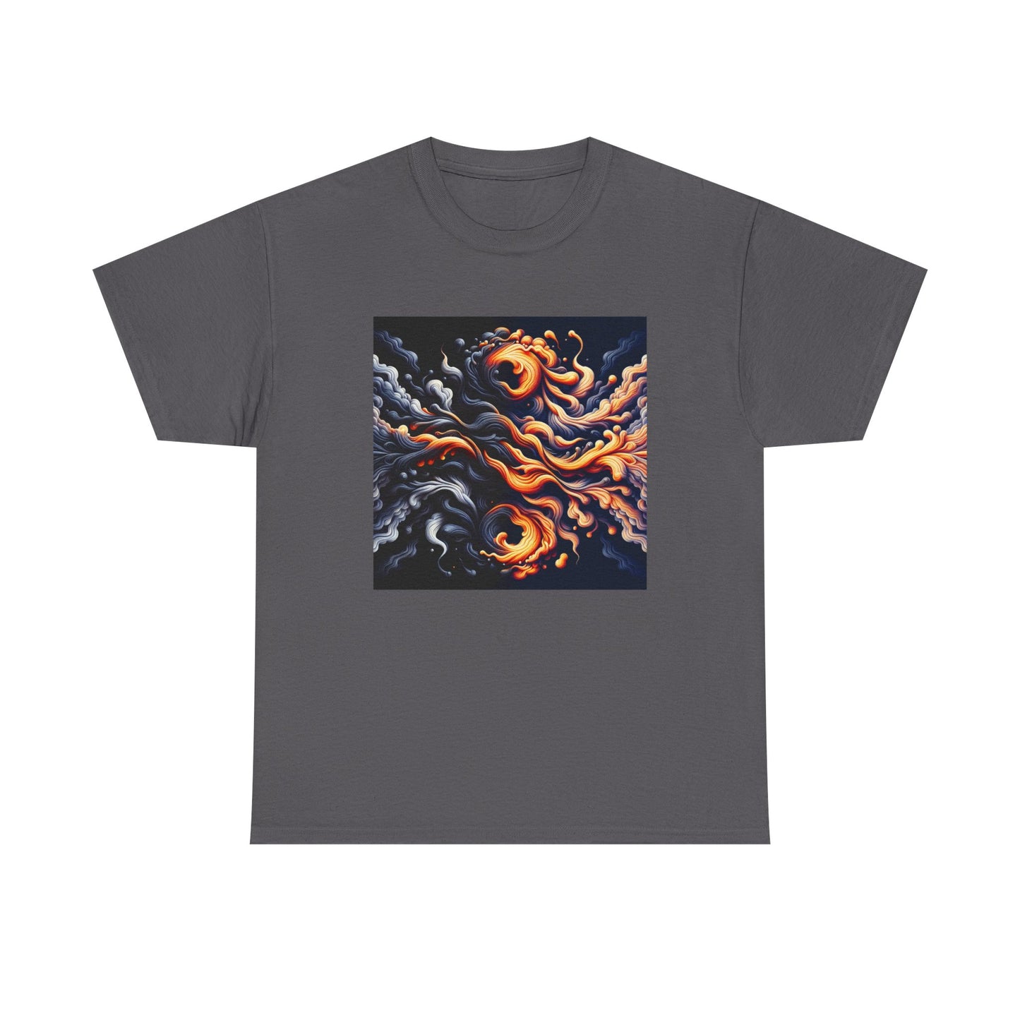 Smoke Swirl Sensation: Mesmerize in Black & Orange T-Shirt