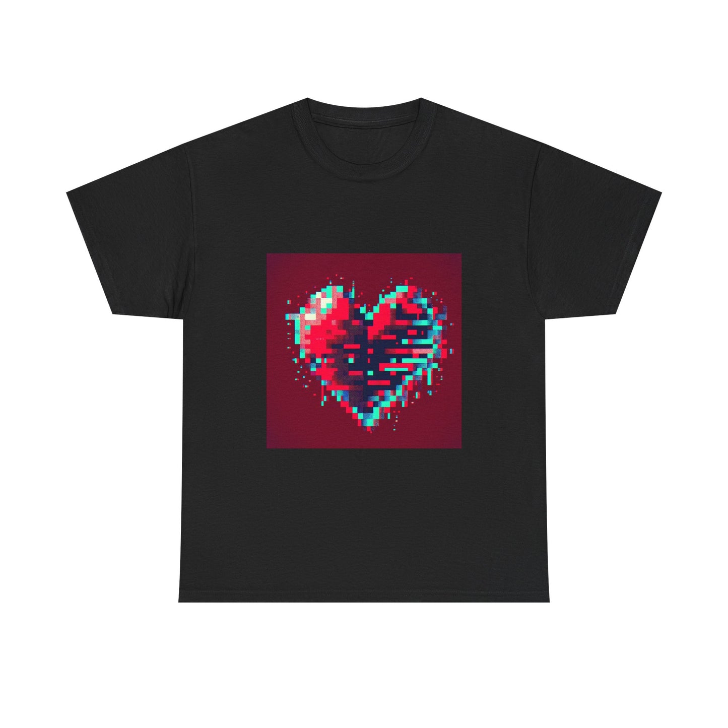 Glitchy Love: Pixel Heart in Digital Flux T-Shirt