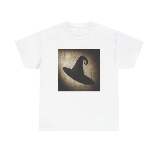 Enchanted Shadows: Witch Hat Illusions on Textured Walls T-Shirt